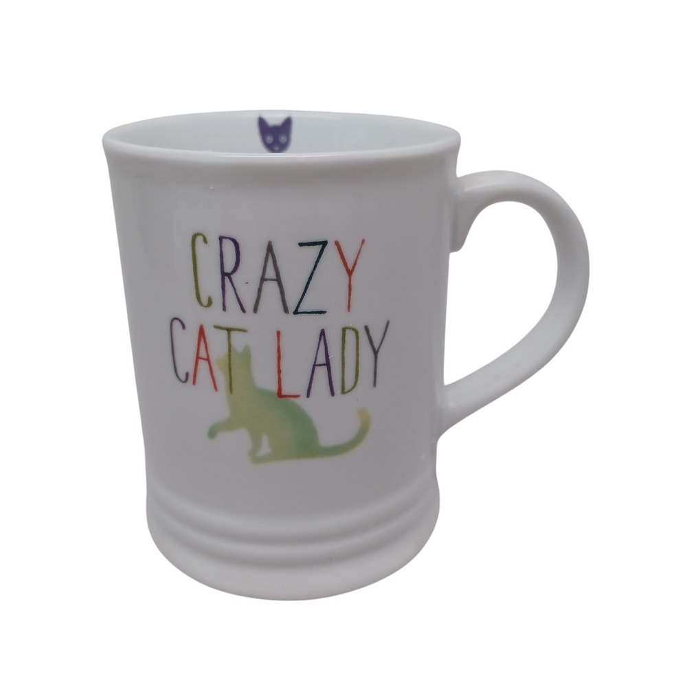 Fringe Studio Crazy Cat Lady Ceramic Coffee Mug White Multicolor Graphics 4in